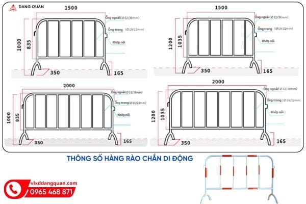 Kích thước rào chắn di động