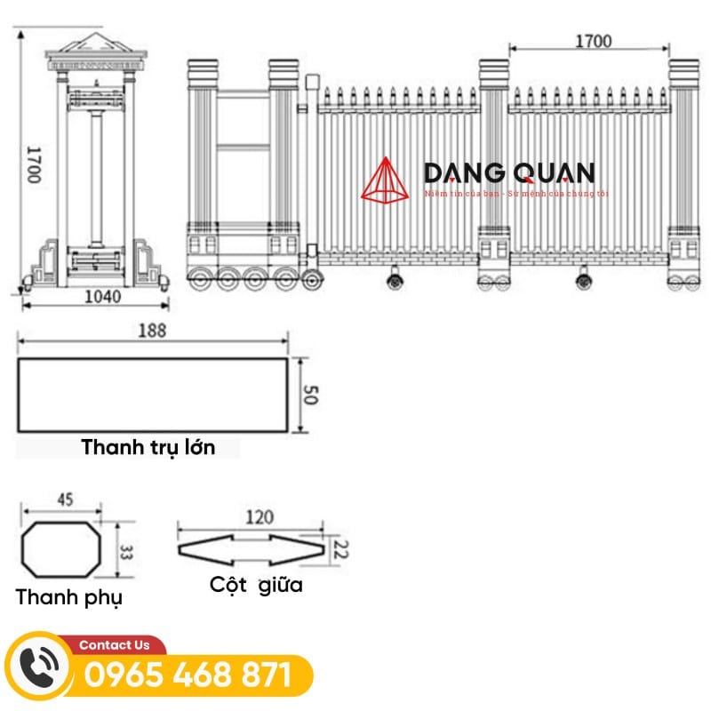 Thông số cổng xếp nhôm DQ13