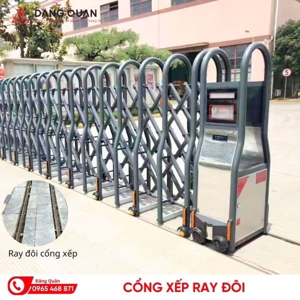 Cổng xếp tự động chạy trên ray đôi, đầu kéo ở cuối cổng