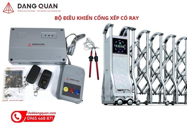 Bộ điều khiển cổng xếp có ray gồm hộp bo mạch, 2 remote, nút nhấn để bàn và 2 bút từ màu đỏ