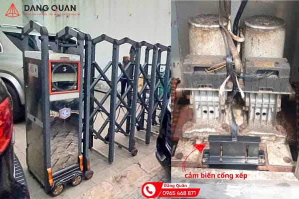 Cảm biến cổng xếp gắn sát nền dưới gầm đầu kéo, phía trên chuỗi nam châm