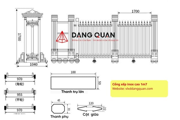 Cổng xếp inox cao 1m7