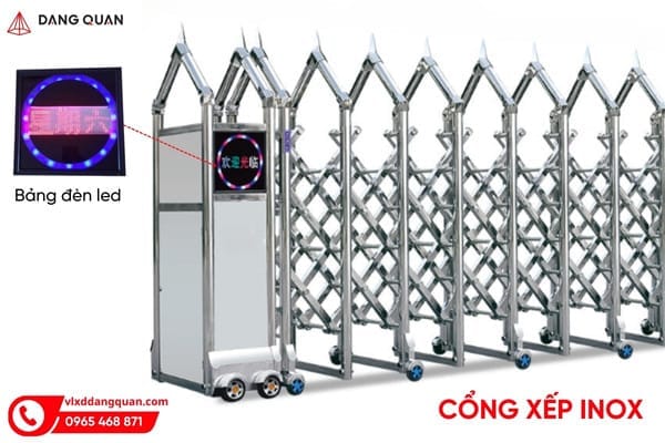Vị trí bảng đèn LED trên mặt đầu kéo cổng xếp inox