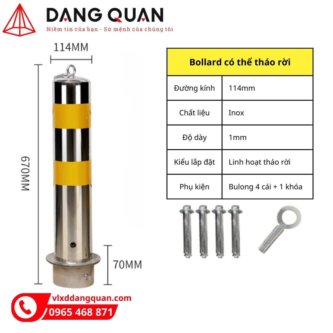 trụ chặn xe bằng chất liệu inox phi 114