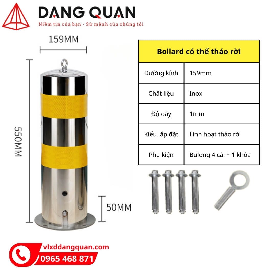 trụ chặn xe bằng chất liệu inox phi 159