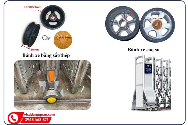 Bánh xe cổng xếp bằng sắt thép và bánh xe cao su cỡ lớn, bánh lắp dưới đầu kéo cổng xếp inox
