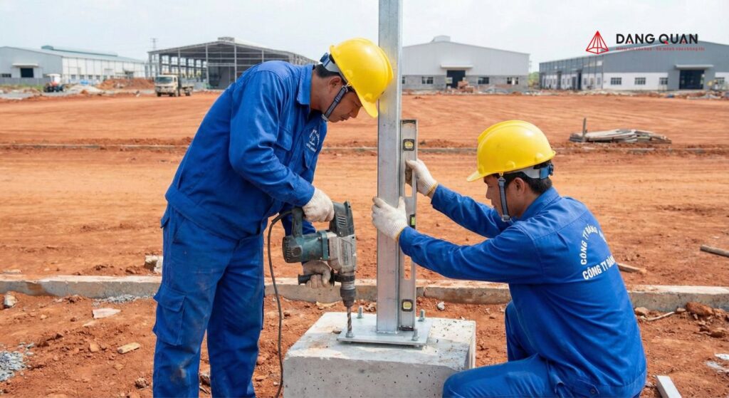 Cố định hàng rào bằng chân trụ bê tông