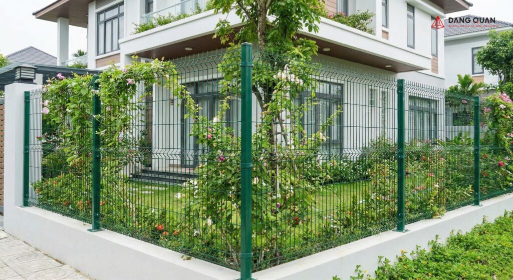 Hàng rào lưới thép hàn kết hợp dây leo tại Quảng Ngãi