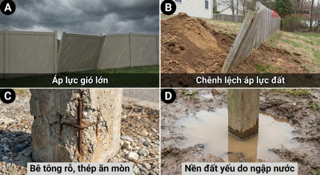 Nguyên nhân làm hàng rào bị nghiêng cột