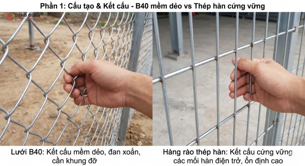 Cấu tạo của hàng rào lưới B40 và hàng rào lưới thép hàn