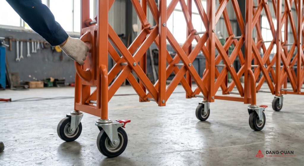 Hàng rào xếp gấp gọn có bánh xe