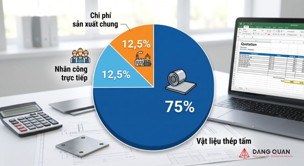 Tỷ trọng chi phí thép tấm trong giá thành gia công bản mã