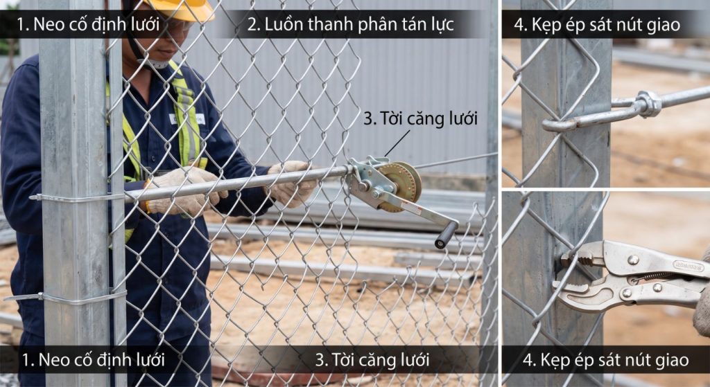Căng lưới B40 và ép sát khung