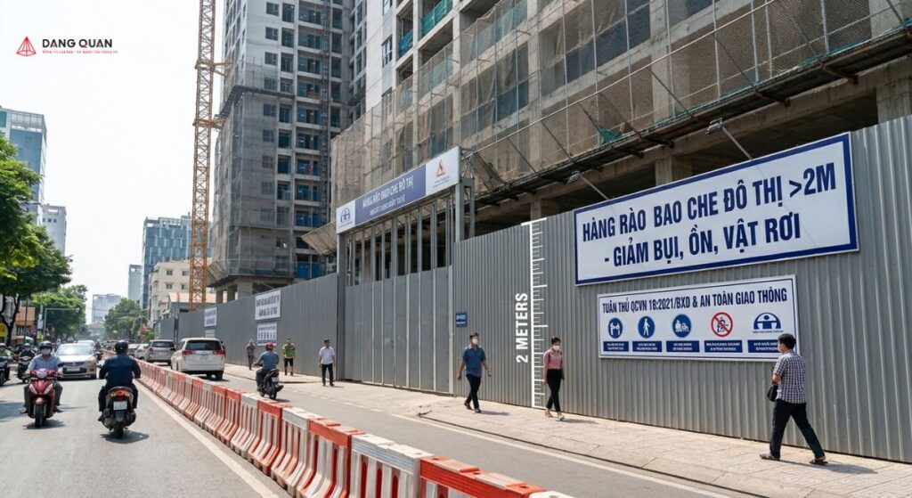 Dự án xây dựng yêu cầu sử dụng hàng rào bao che có chiều cao 2 mét trở lên