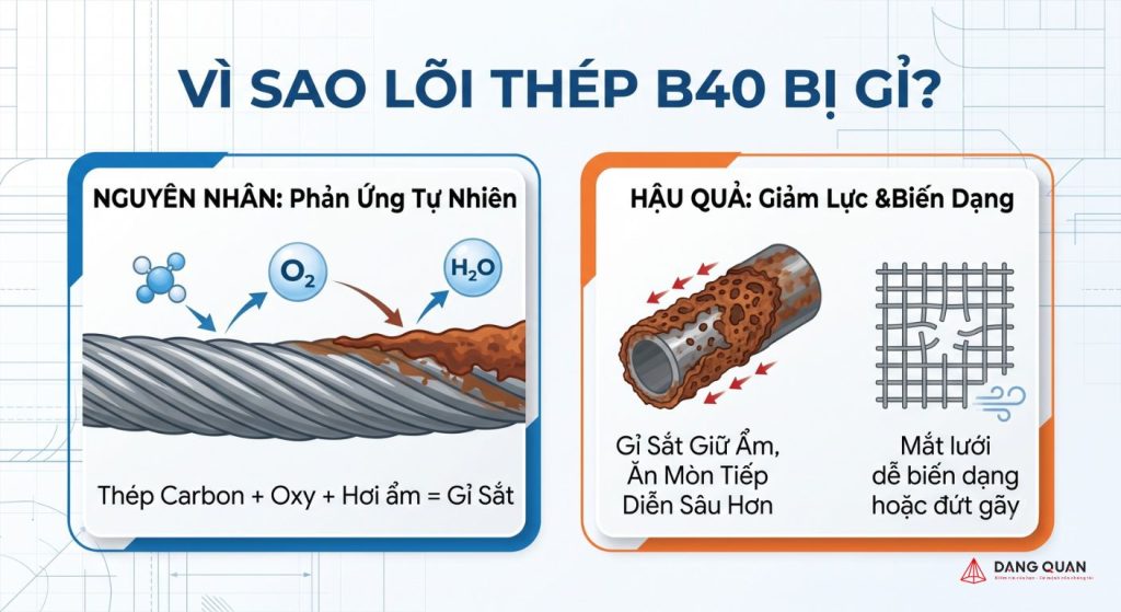 Vì sao lõi thép B40 bị gỉ sét