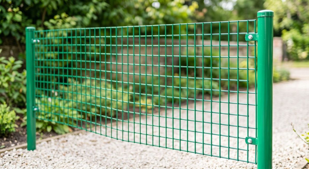 Hàng rào lưới thép phẳng sơn tĩnh điện màu xanh lá, rào thấp quanh sân vườn